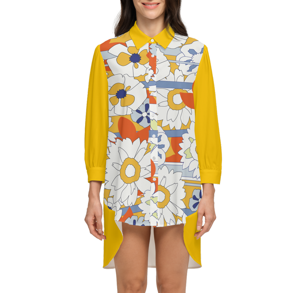 Hellen Long-Sleeve Hem Shirt Silky-like Elegance