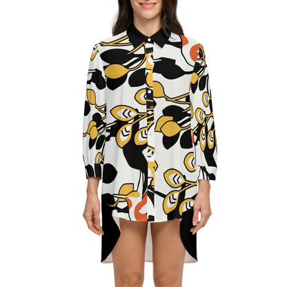 Larissa Long-Sleeve Hem Shirt Silky-like Elegance